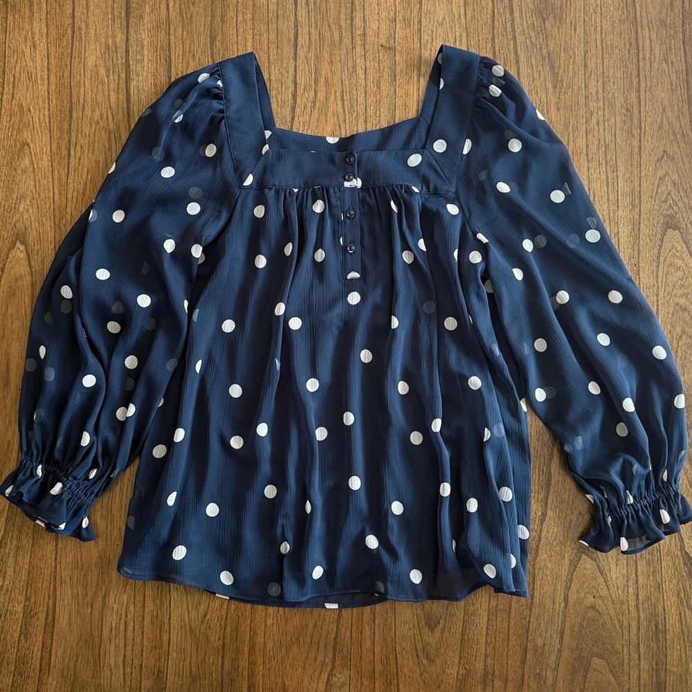 Lauren Conrad Navy Polka Dot Square-Neck Blouse